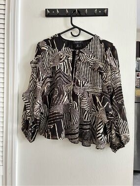 Rachel Zoe Monochrome Graphic Ruffle Blouse